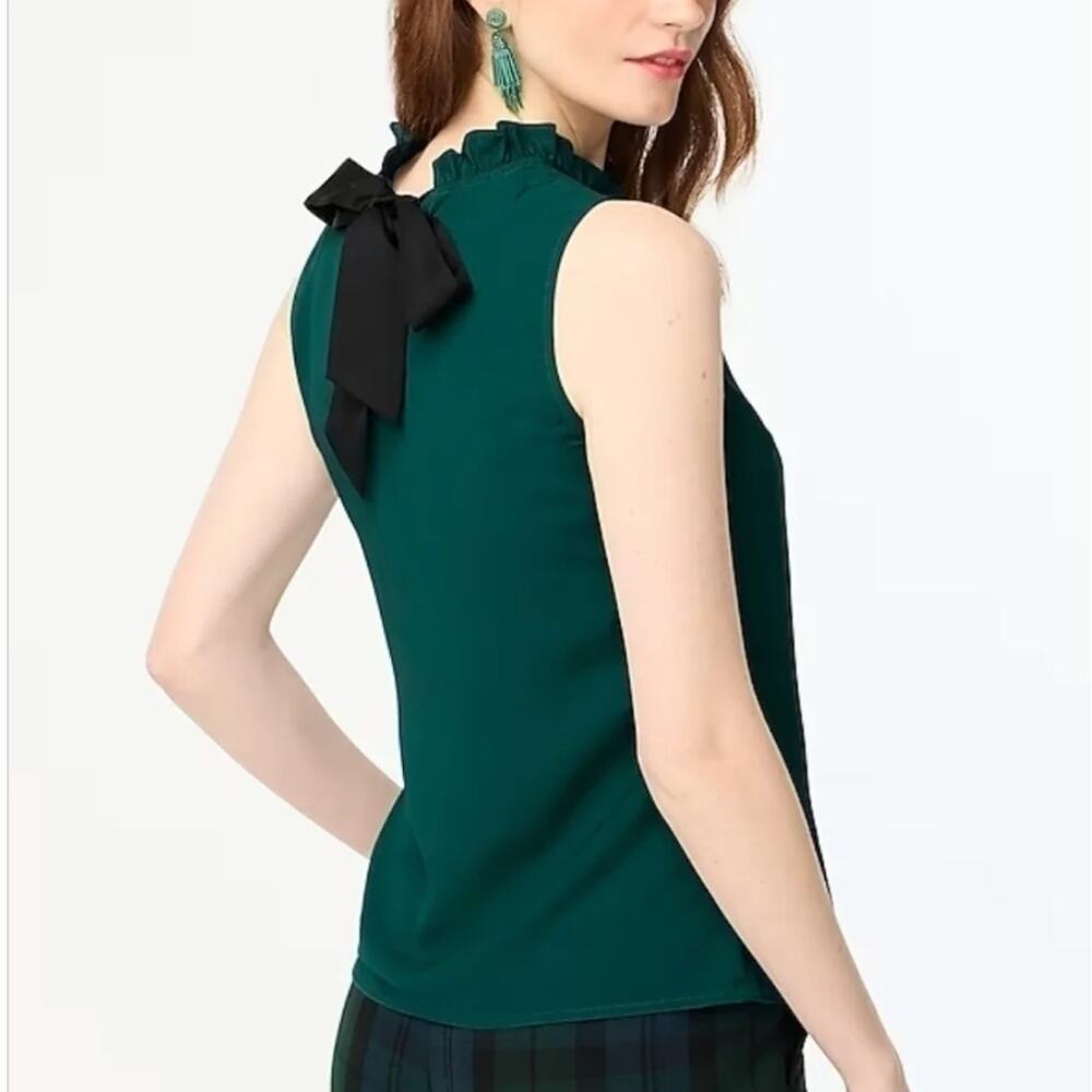 J. Crew Ruffleneck Bow-back Top Emerald Green BV608 Size M